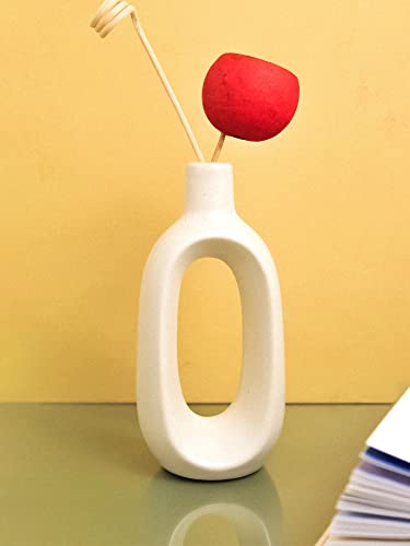 Image of Purezento Modern Decorative Kieko Vases for Home Decor | Centerpieces | Office or Living Room with Unique Quality for Home Decor Center Table, Flowers Pot, (White,8 * 6 Inch,Pack of 2), Ceramic