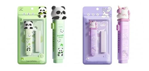 Image of Parshya Cute Push Pull Eraser Set | Retractable Slide Pen Style Rubber for School Supplies, Kids, Students, Cute Kawaii Stationary Gift