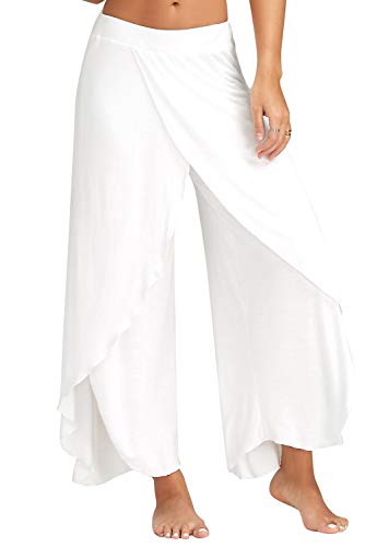 Pantaloni Harem Yoga AvaCostume Donna – Bianco, Taglia M, Con Spacchi Laterali, In Cotone Modal