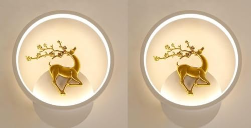 Image of Home Decore Led Fancy Wall Light,Night Lamp,Decorative Lamp,Wall Hanging Lights for Bedroom,Living Room,Color(Warm White+Natural White+Cold White).(white Round Deer)(pack of 2)