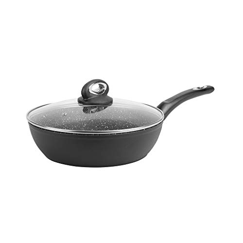 Sitram 711708, Sauteuse Granité diam. 24 cm en aluminium forgé revêtement noir anti-adhérent sans PFOA - aspect pierre - couvercle en verre - tous feux dont induction