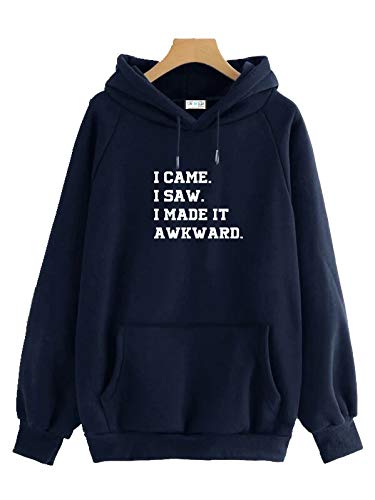 Navy Hoodie with White Printed: ICAME I Saw.I Made IT Awkward/Hoodie for Men & Women/Warm Hoodie/Unisex Hoodie