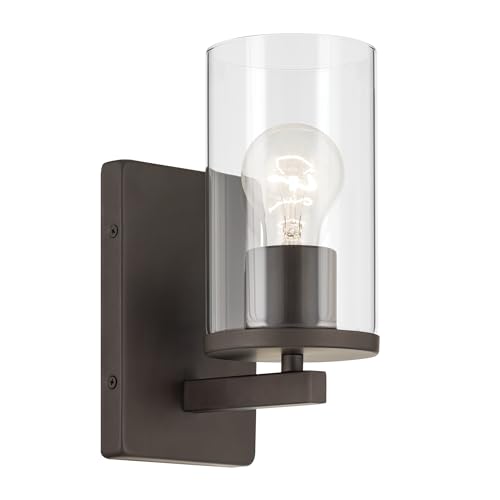 Image of Kichler Crosby 4.5 inch 1-Light Wall Sconce Bathroom Vanity Light Fixture with Clear Glass in Olde Bronze for Bathroom, Powder Room, Hallway, Kitchen, Bedroom (4.5 inch x 9.25 inch), 45495OZCLR