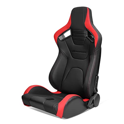 Ikon Motorsports, Universal Racing Seats With Dual Sliders, Pu & Carbon Leather Red Stripe Reclinable Left Driver Side #TOP12