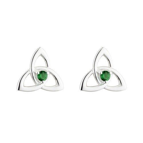 Solvar Silver Green Crystal Trinity Earrings