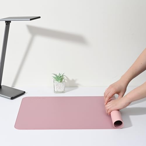 Image of AROPANA Vegan Leather Desk Mat | Large Reversible Mouse Pad & Computer Table Protector | Dual-Side Waterproof Extended Laptop Pad with Edge-Stitched Design (60x35CM, Purple and Pink)
