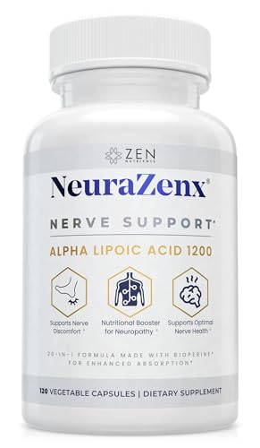 Zen Nutrients NeuraZenX Nerve Support & Peripheral Neuropathy Support Supplement with 1200mg Alpha Lipoic Acid (ALA) Benfotiamine L-Carnitine and Turmeric