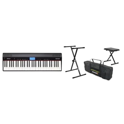 Piano digital Roland Go:Piano Go-61P — Conexión inalámbrica con smartphone, negro & Audibax Onyx Pack de Soporte Teclado/Piano + Banqueta + Funda Teclado 61 Teclas