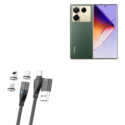 BoxWave Cable Compatible with Infinix Note 40 Pro 4G - MagnetoSnap PD AllCharge Cable (100W), Magnet PD 100W Charging Cable USB Type-C Micro USB - Jet Black