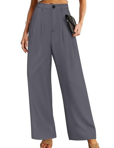 Wide Leg Pants for Women Business Casual Palazzo Pant High Waisted Dressy Flowy Work Office Trousers with Pockets