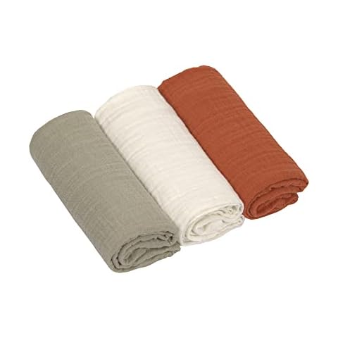 LÄSSIG Baby Puckdecke Spuckdecke Pucktuch Mulltuch 3er Set Baumwolle 60 x 60 cm/Swaddle & Burp Blanket M olive/milky/rust Cover