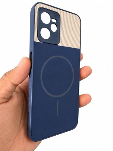 Image of Bintage Dual-Leather Mac Safe Design Phone Case| Soft Touch Finish | Full Camera Protectection Back Cover Compatible for Realme RMX3516 / 50A Prime - Blue & White