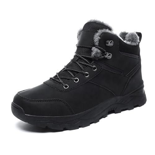 Men's Leather Lace-Up Platform Snow Boots Comfort Fully Fur Lined Slip-On Non-Slip Outdoor Hiking Boots Casual Winter Insulated Dress Ankle Boots