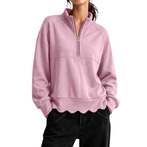Womens Quarter Zip Sweatshirt Comfy 1/4 Zip Scalloped Pullover Sweatshirt - image 1