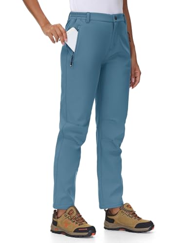 donhobo Damen Gefüttert Winterhose Winddicht Warm Wanderhose Wasserdicht Softshellhose Herbst Winter Outdoorhose Funktionshose (Grau blau, M)