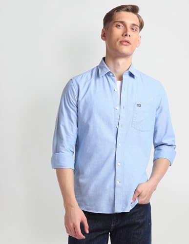 Image of Arrow Solid Slim Fit Mens Casual Shirts - 100% Cotton, Breathable & Comfortable, Full Sleeves Shirt for Men