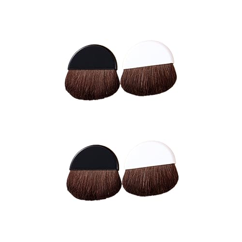 Outanaya 2sets Portable Blush Brush Foundation Brush Setting Dense Mini Size for Safe Makeup Application 2pcs*2