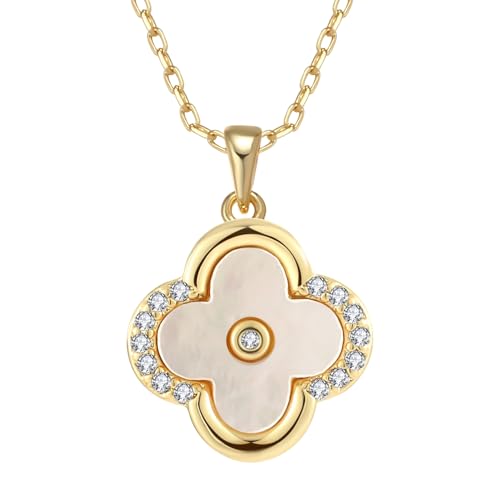 Four Leaf Clover Necklace for Women White Mother of Pearl Necklace Lucky Clover Pendant with Gift Box