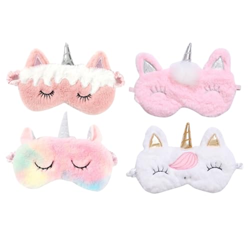 Lurrose 4個 独角獣カラフル遮光アイマスク 軽量通気性素材使用 疲労軽減と眼圧緩和機能付き 旅行 家 屋外睡眠にな多機能アイカバー
