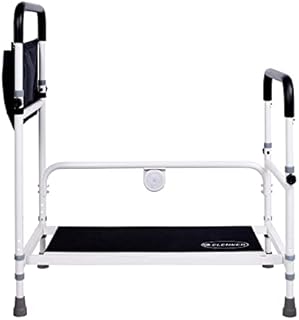 ELENKER Adjustable Height Bed Step Stool, Bed Assist Bar with Storage Pocket, Including Blanket, LED Light for Fall Prevention, for Elderly, Pregnant, Handicapped, Holds up to 350lb, White