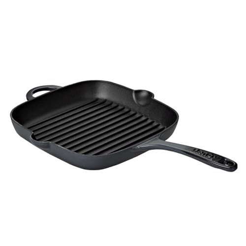 Denby - Halo Black Cast Iron Griddle Pan - 10 Inch Non Stick Frying Grill Pan - Oven Safe, For All Stove Types, Induction, Gas, Electric