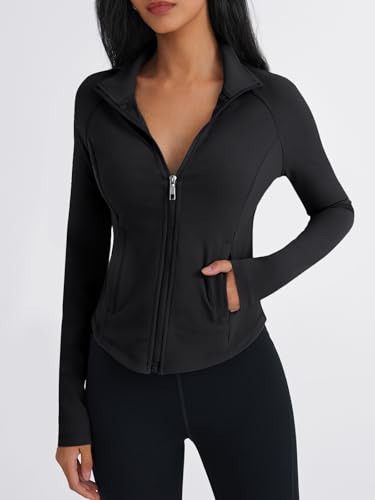 Trendy Queen Women's Full Zip Up Scrubs Lightweight Jacket Cropped Long Sleeve Workout Sweatshirts Slim Fit Running Hoodies2