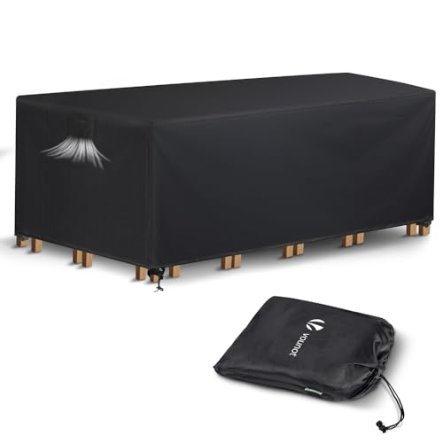VOUNOT Abdeckung Gartenmöbel wasserdicht, Schutzhülle Abdeckplane für Gartentisch Sitzgruppe mit Schnallen & Belüftungsöffnungen, verstärkte Nähte Anti-UV 420D Oxford Gewebe 242x162x73cm