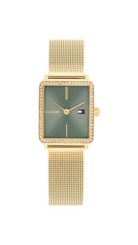 Tommy Hilfiger Women's Tank Style Watch – Stainless Steel Case with Crystal Bezel, Mesh Bracelet – Chic and Sparkling Quartz Timepiece - Gift for Her