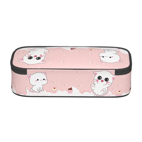 Image of Pink Kawaii Cat Little Kittens Large Pencil Case, Pencil Pouch With Zipper Compartments Stationery Pencil Bag For Kids Teens Students School Supplies