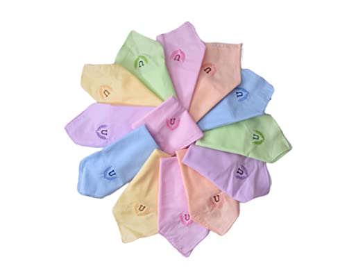 Image of ANTONIA Personalized Cotton Women's Handkerchiefs with Embroidered Initials, Assorted Colours (33 cm x 33 cm)