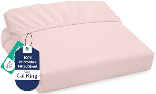 Image of Royale Linens Fitted Sheet California King - Ultra Soft 1800 Brushed Microfiber - Hotel Luxury Bottom Sheets - Wrinkle Free & Fade Resistant - Deep Pocket Fitted Sheet Only (King Cal, Pink)