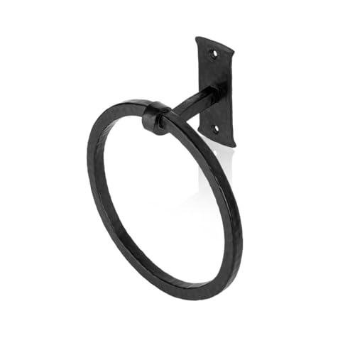 Fayesia Toallero negro – Herrero hecho a mano de hierro forjado – Anillo de toalla montado en la pared adecuado para cocina, baño, etc. Tornillos y accesorios incluidos (rectangular)