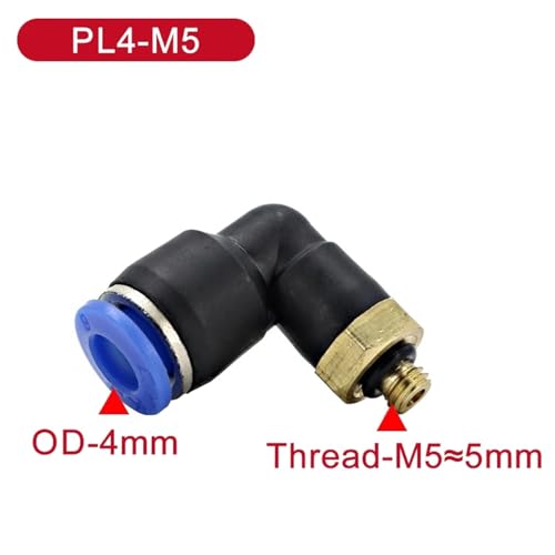 Conector neumático de codo de 90 grados con rosca macho industrial PL4-M5 3