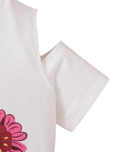 Image of Girls Summer Clothes Cold Shoulder Short Sleeve T-shirt and Irregular Floral Skirt 2Pcs Outfit Set