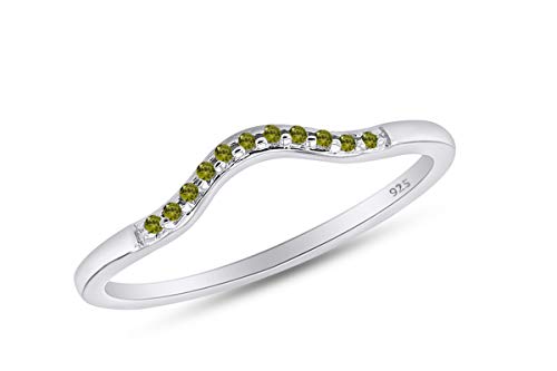AFFY Round Cut Simulated Peridot Curved Wedding Band Ring in 14k Gold Over Sterling Silver