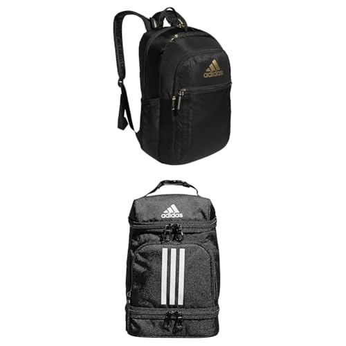 adidas Excel Backpack (34L) + Insulated Lunch Bag (6L), Black/Gold Metallic + Black/White, One Size