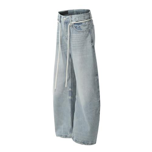 Jeans Pants Trousers Denim Retro Street Trendy Washed Blue Loose Wide Leg Commuter Straight for Men3