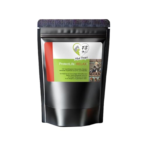 FitPetz - MedDrop: Relax! inkl. hyperallergenem Monoprotein, Kräutern, stärkenden Superfoods sowie Pro- und Präbiotika.