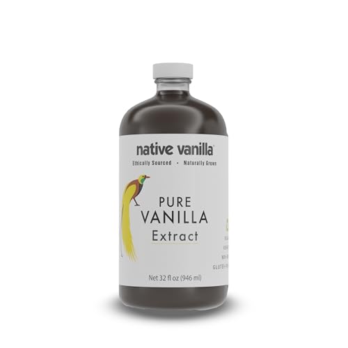 32 oz Pure Vanilla Extract - 100% Real Vanilla Extract - For Cooking, Drinks & Desserts - 100% Vegan, Sugar Free & Kosher - Non-GMO & Gluten-Free - Native Vanilla