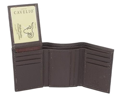 RFID Blocking Trifold Cowhide Leather Wallet for Men with Flap Up ID Holder (Brown)