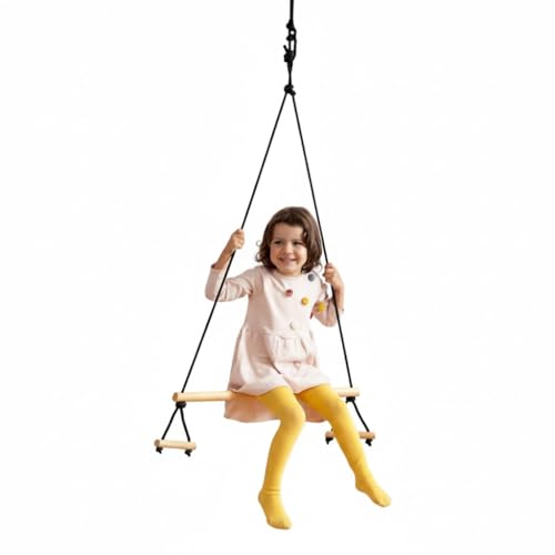 Jungengel Trapez Schaukel Holz 80 cm - 2-in-1 Kinder Turnstange...