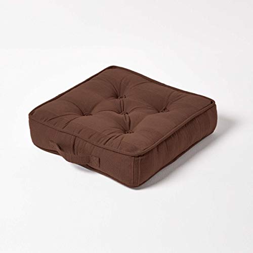 HOMESCAPES Coussin de Sol – Galette de Chaise – Chocolat 40x40x8cm – Collection Rajput 100% Coton