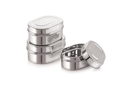 Image of Tosaa Capsule shaped Multi- Purpose Stainless Steel Food Storage Container, Airtight, Durable & Portable for Home, Travel, or Outdoor Use, pack of - 3