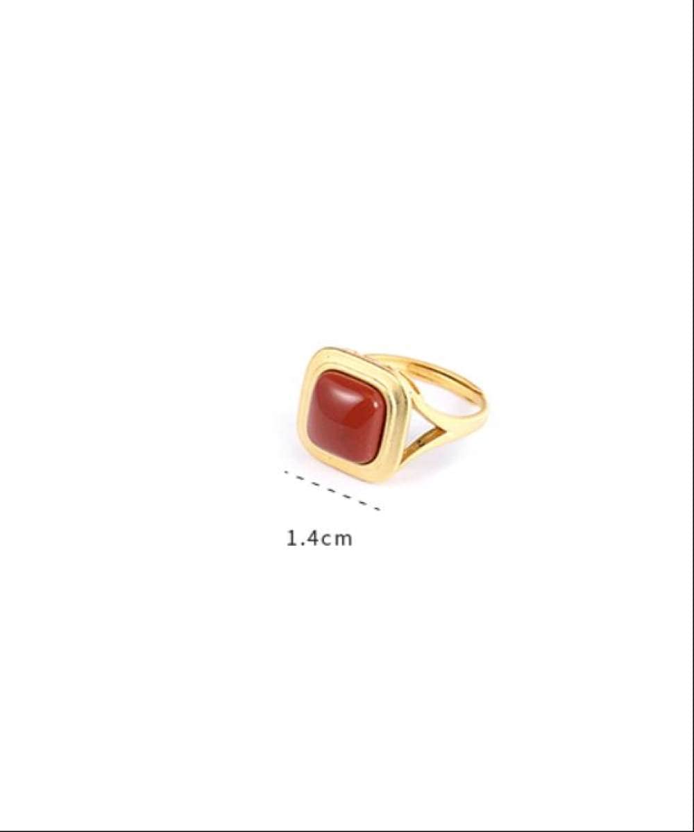 Ringe,S925 Sterling Silber Ring Für Frauen Mädchen Vintage Goldenes Hohles Dreieck Eingelegtes Quadrat Südlicher Roter Stein Verstellbarer Open Knuckle Finger Joint Schmuck Für Hochzeit Weihnach