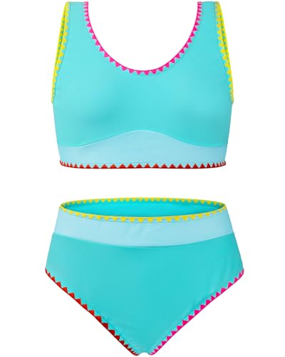Girls Swimsuits Bathing Suit Bikini Set V Neck Twist Cross Swimwear with Cover Up Skirt for Teens 9-15T