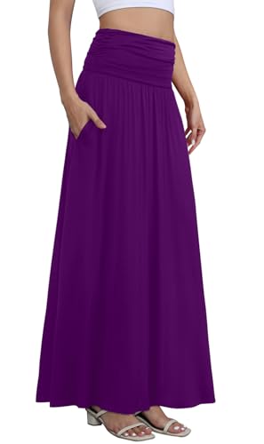 DouBCQ Maxi Skirts for Women High Waisted Long Skirts with Pockets Ankle Length Casual Skirt3