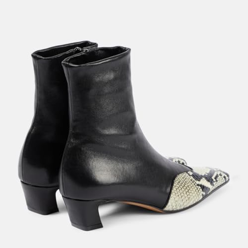 Women's Ankle Boots kitten Block Heel Short Boots Square Toe Splicing Leather Chelsea Dress Booties with Zipper3