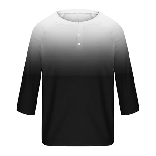 T-Shirts for Men Ombre 3/4 Sleeve Button Up Henley Shirt Summer Spring Casual Stylish Gym Workout Pullover Tops4