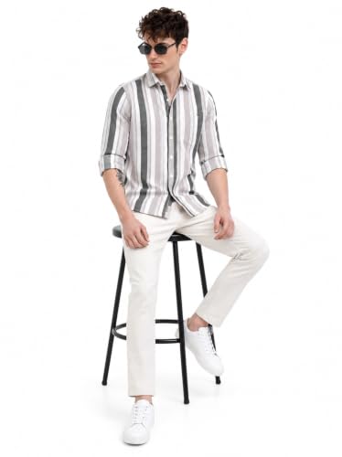 Image of Youth First Men's Cotton Blend Casual Shirt | Regular Fit Solid Full Sleeve Button Down Collared Shirts | Comfortable Formal Office Business Casual for Men