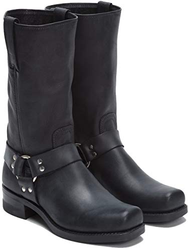 Image of Frye Harness 12R Boots for Men with Oiled-Leather Upper, Siped Outsole with Stacked Leather Heel, and Nickel & Brass Hardware - 12 inch Shaft Height